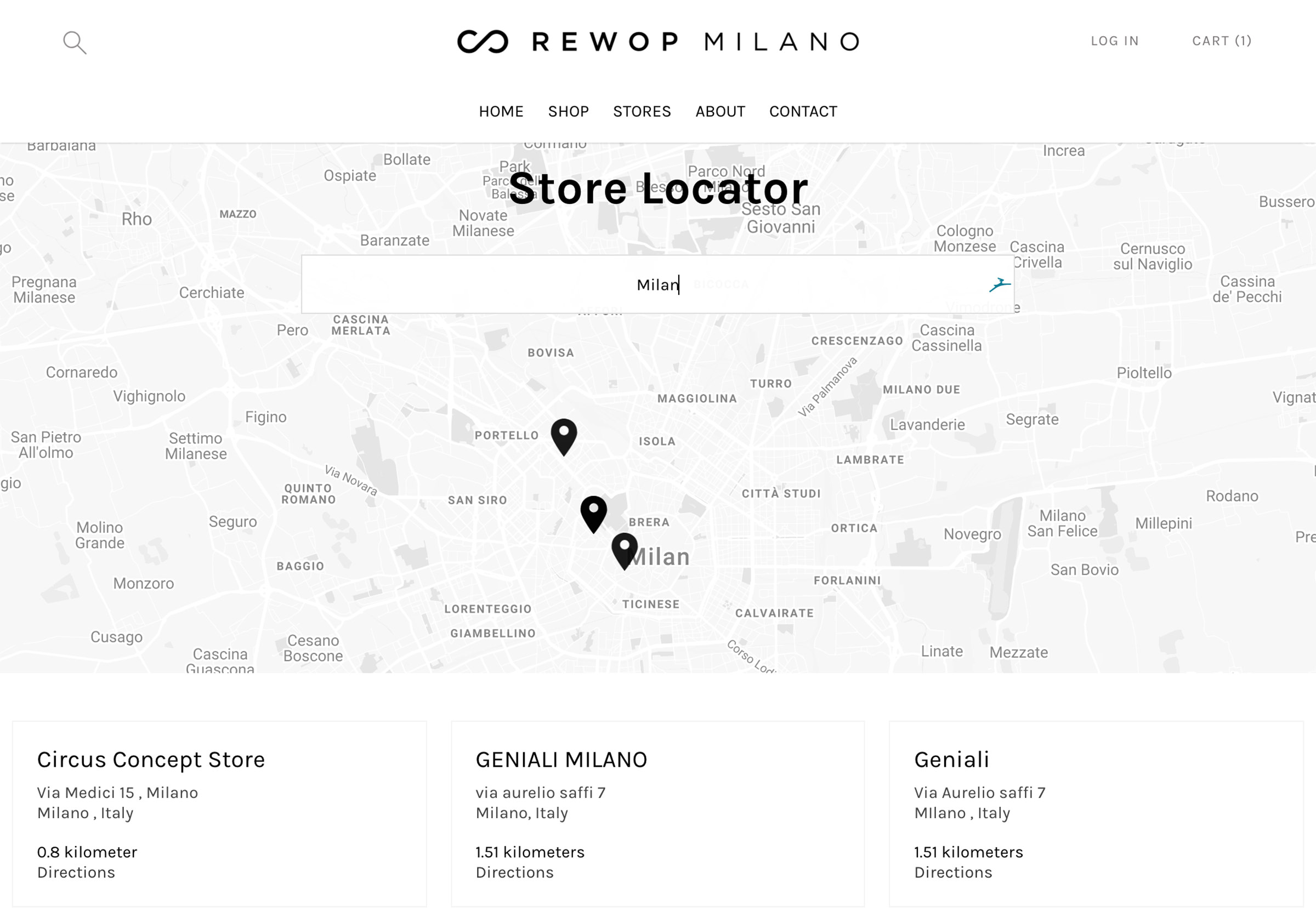 Rewop Milano store locator page