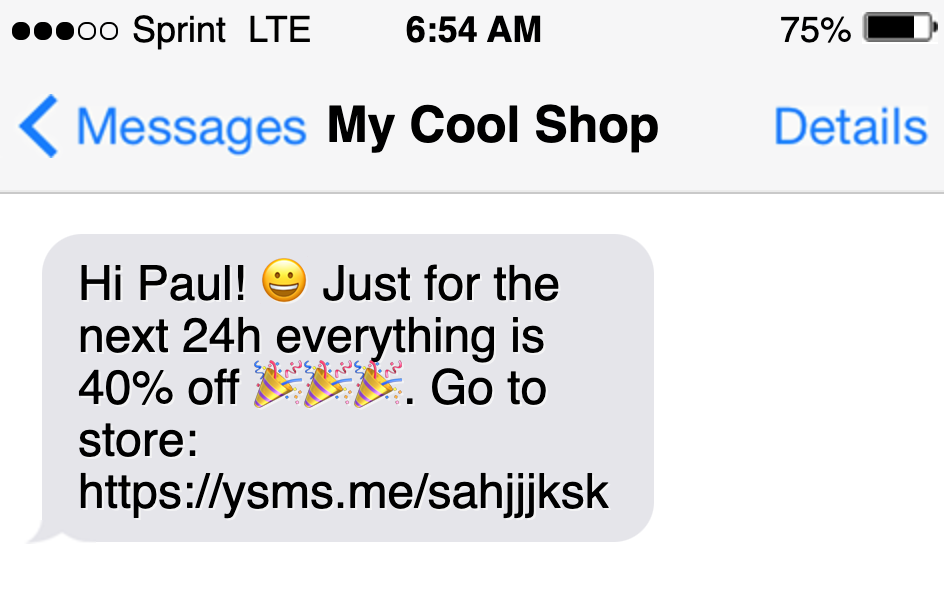 SMS marketing flash sale example